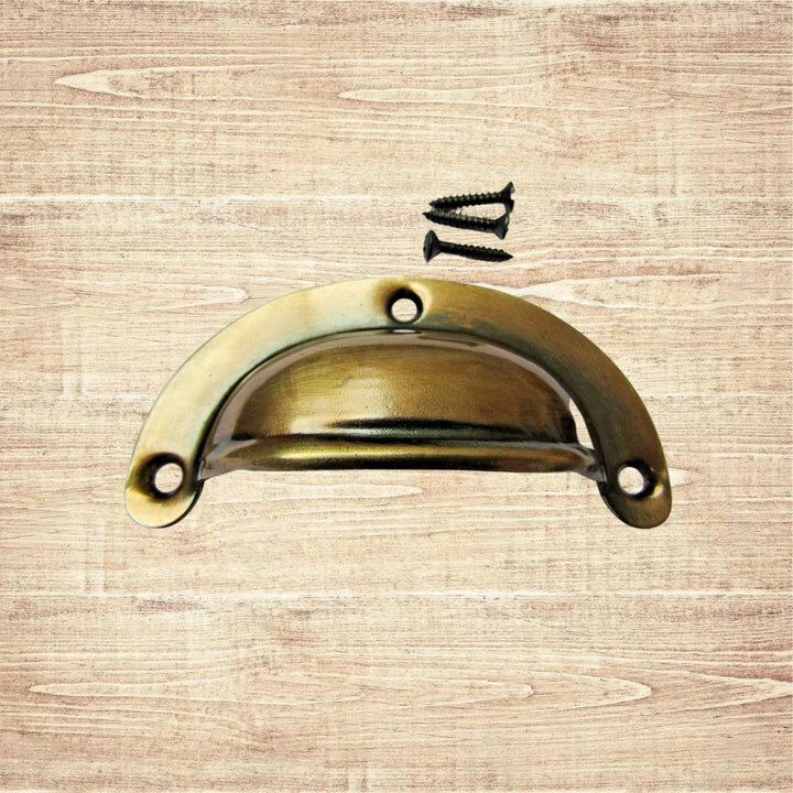 Antique Brass Lugged Pressed Steel Cup Pull Handle