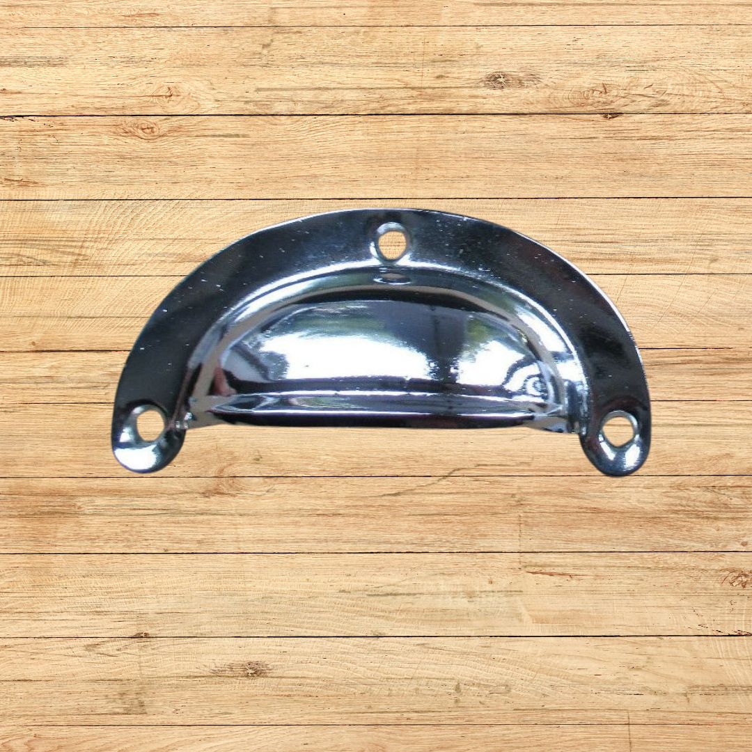 Lugged Pressed Steel Cabinet Cup Pull Handle Chrome