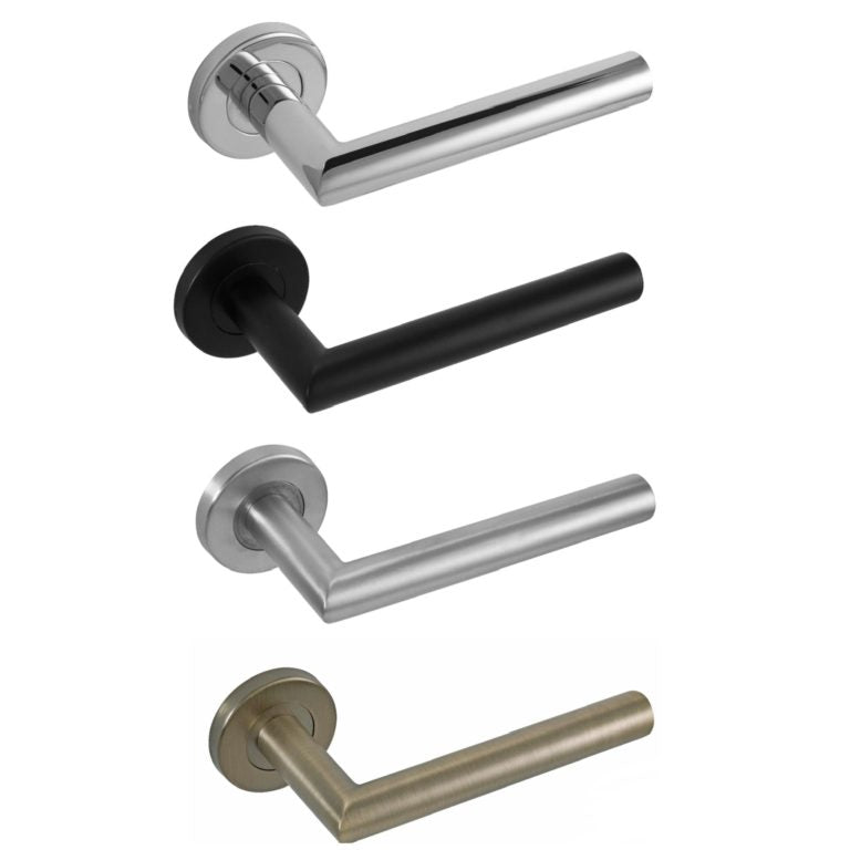 Fire Rated Mitred Lever on Rose Door Handle Stainless Steel