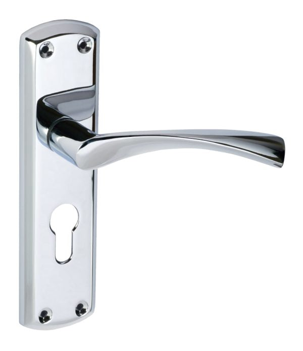 Monza Lever on Backplate Door Handle Polished Chrome 175x44mm