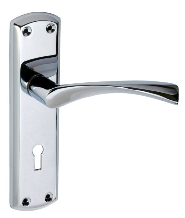 Monza Lever on Backplate Door Handle Polished Chrome 175x44mm