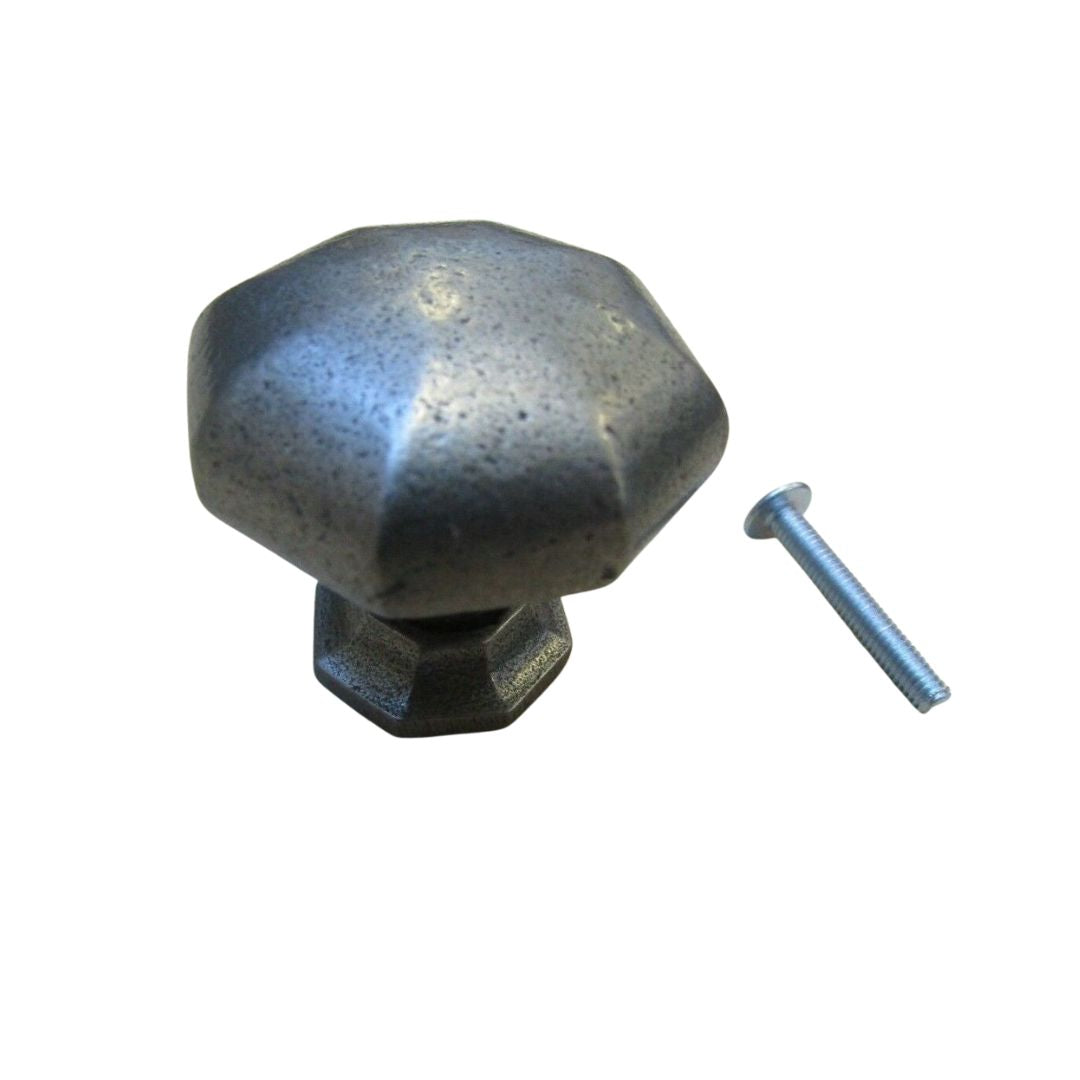 Octagonal Bold Cabinet Knob Antique Iron 37mm