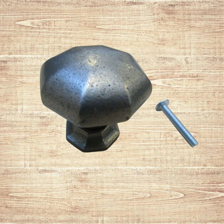 Octagonal Bold Cabinet Knob Antique Iron 37mm