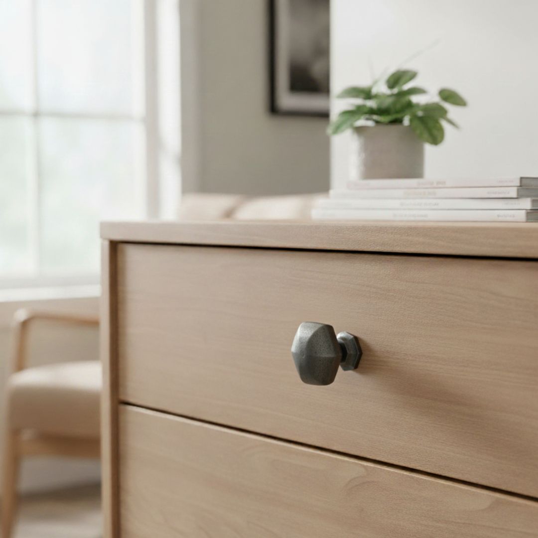 Octagonal Bold Cabinet Knob Antique Iron 37mm