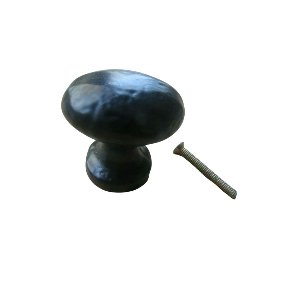 Old Hill Hammered Oval Cabinet Knob Black Antique 38mm