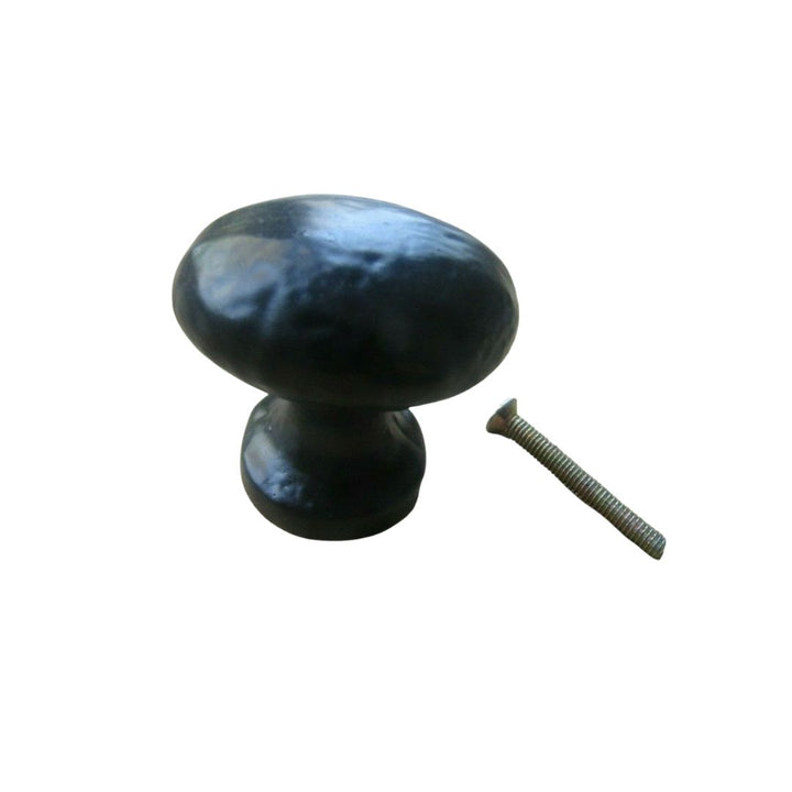 Old Hill Hammered Oval Cabinet Knob Black Antique 38mm