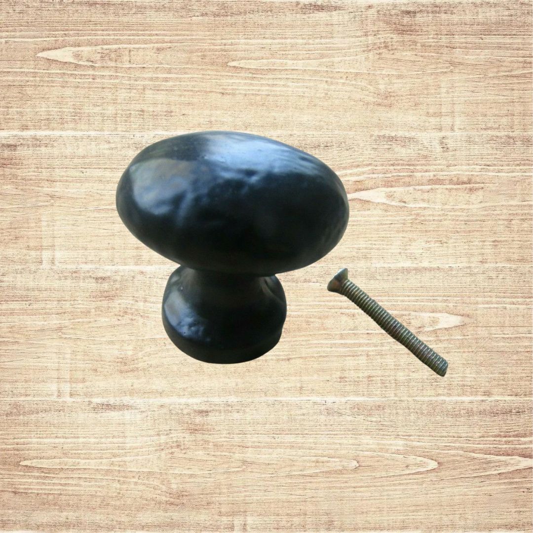 Old Hill Hammered Oval Cabinet Knob Black Antique 38mm