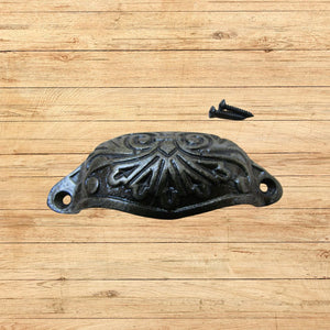 Ornate Cup Pull Handle Antique Brass
