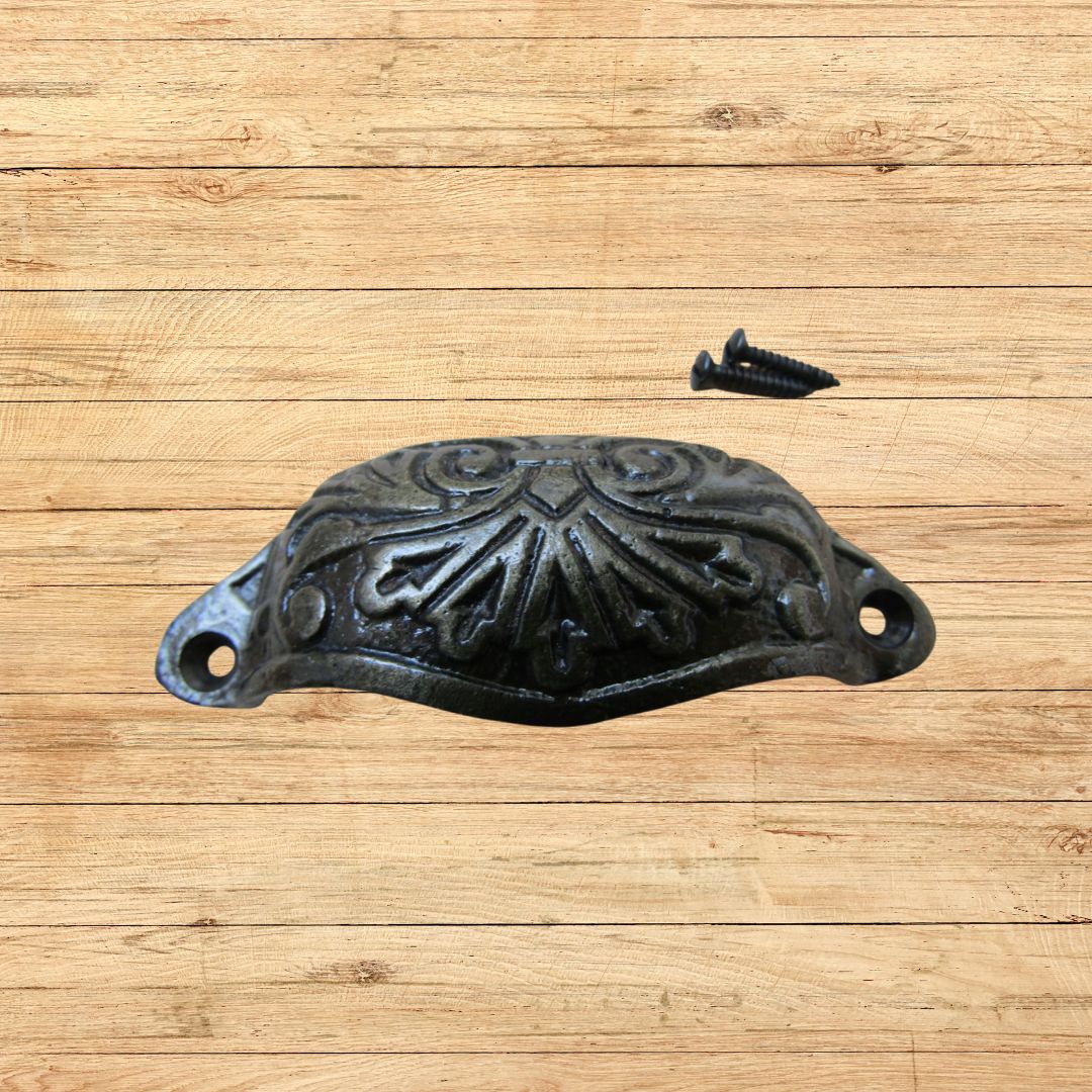 Ornate Cup Pull Handle Antique Brass
