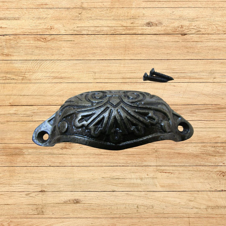 Ornate Cup Pull Handle Antique Brass
