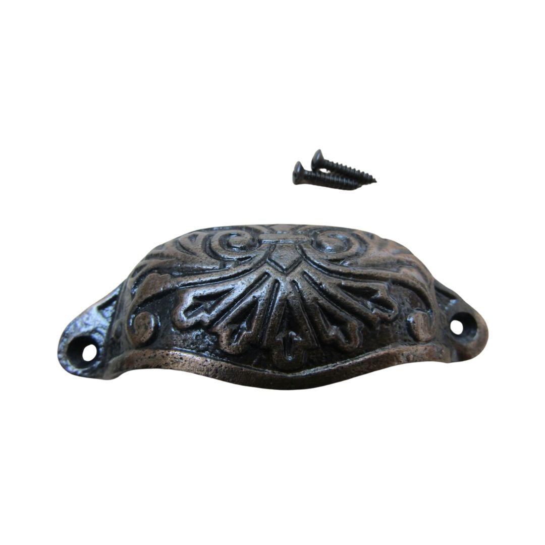 Ornate Cup Pull Handle Antique Copper
