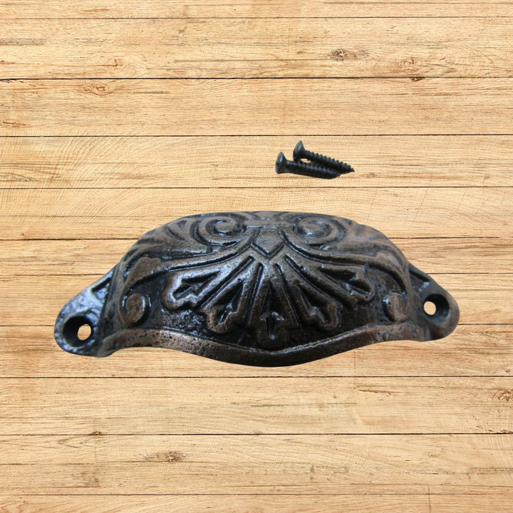 Ornate Cup Pull Handle Antique Copper
