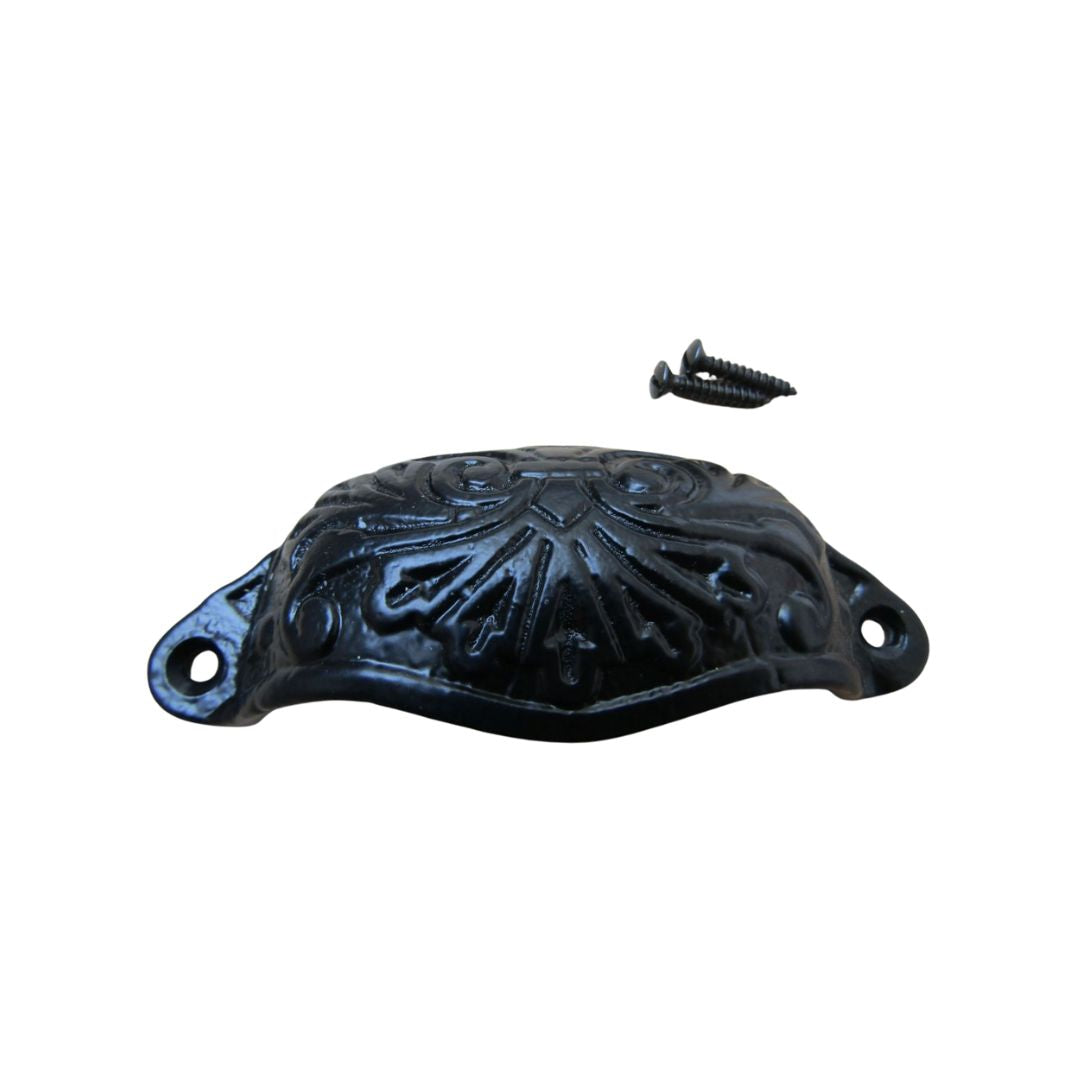 Ornate Cup Pull Handle Black Antique
