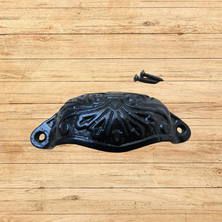 Ornate Cup Pull Handle Black Antique
