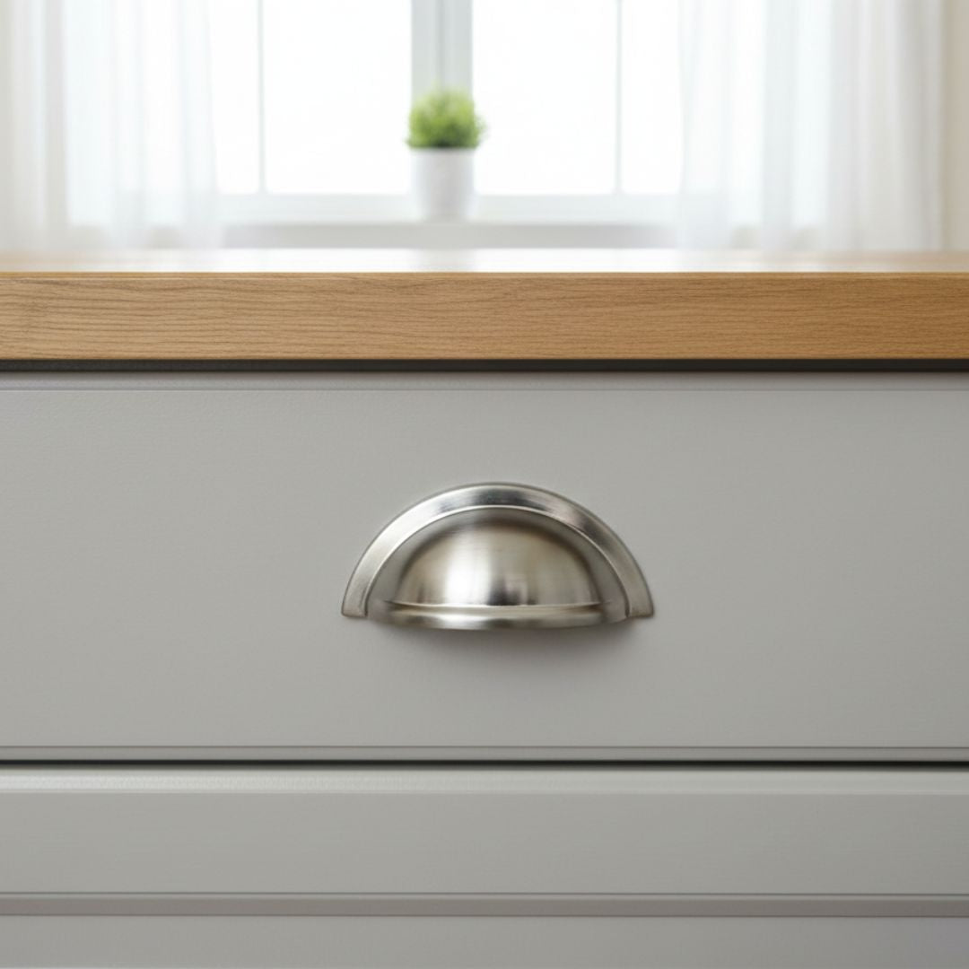 Oxford Rear Fix Cabinet Cup Pull Handle Satin Nickel