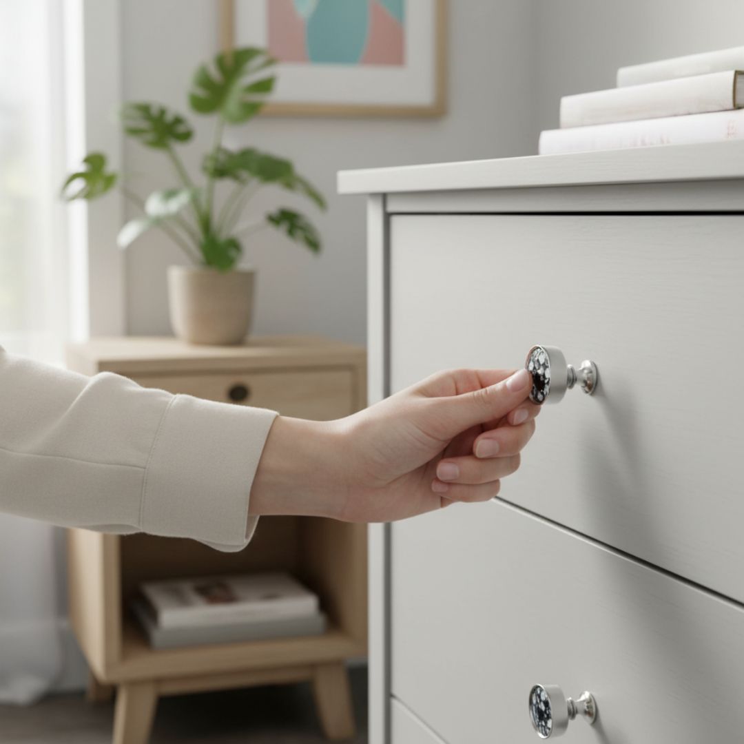 Pak van 2 ronde parelknoppen chroom