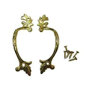 Pair Of Decorative Leaf Cabinet Pull Handles Polished Brass