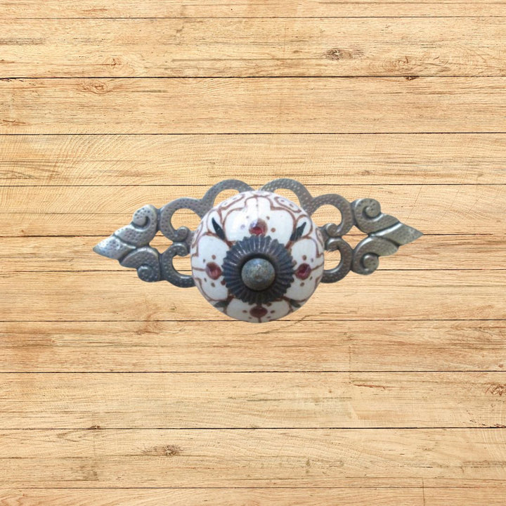 Patterned Cabinet Knob with Antique Brass Back Plate