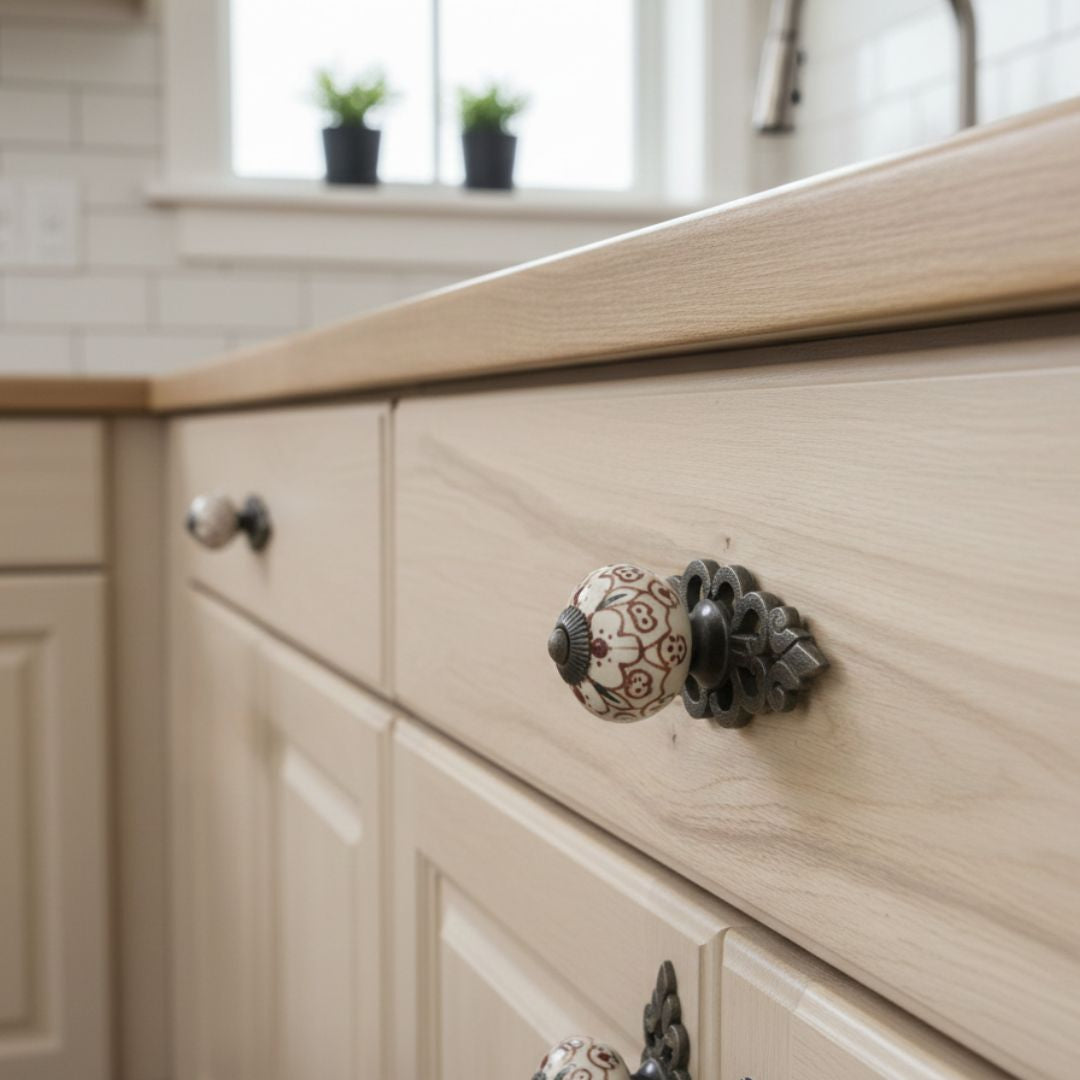 Patterned Cabinet Knob with Antique Iron Back Plate 
