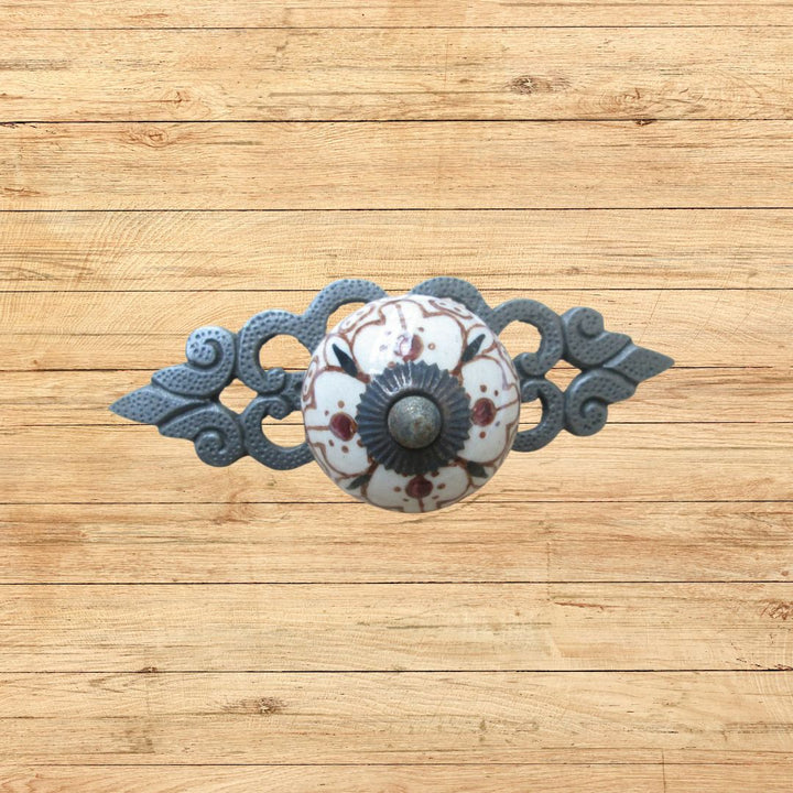 Patterned Cabinet Knob with Antique Iron Back Plate 
