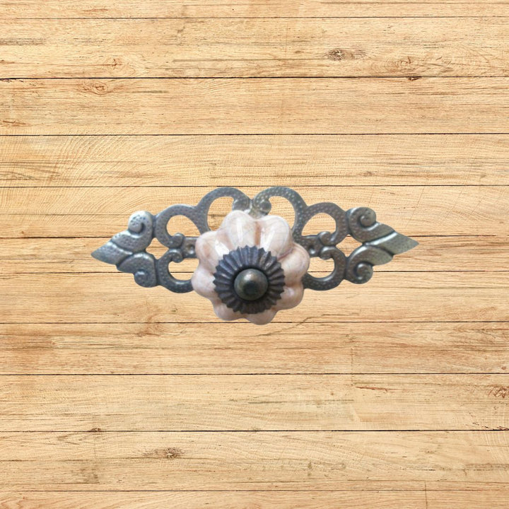 Pink Ceramic Cabinet Knob with Antique Brass Back Plate 
