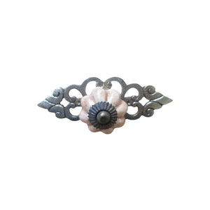 Pink Ceramic Cabinet Knob with Antique Brass Back Plate 