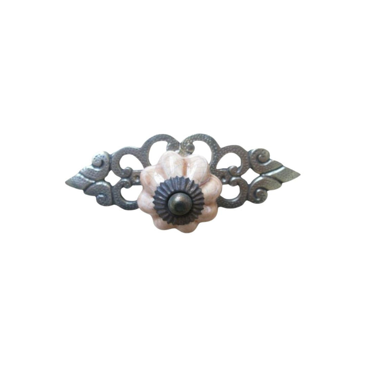 Pink Ceramic Cabinet Knob with Antique Brass Back Plate 