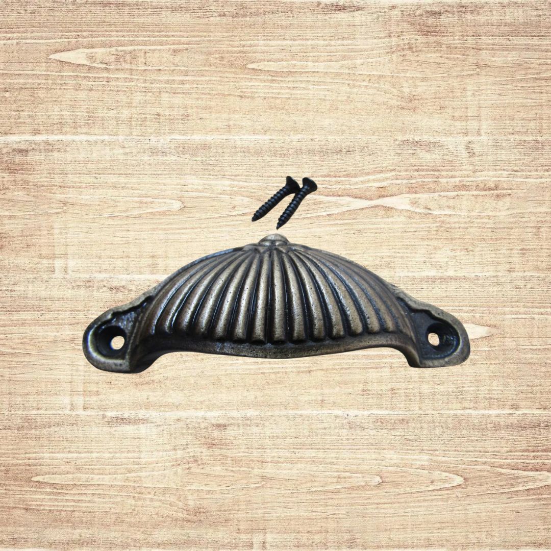 Ridged Cup Pull Handle Antique Brass
