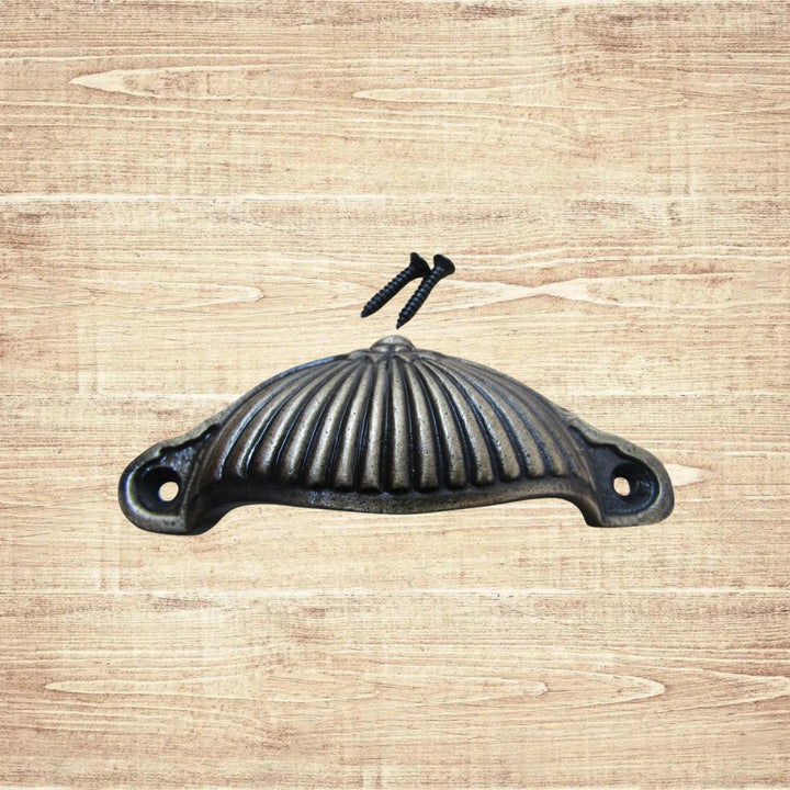 Ridged Cup Pull Handle Antique Brass
