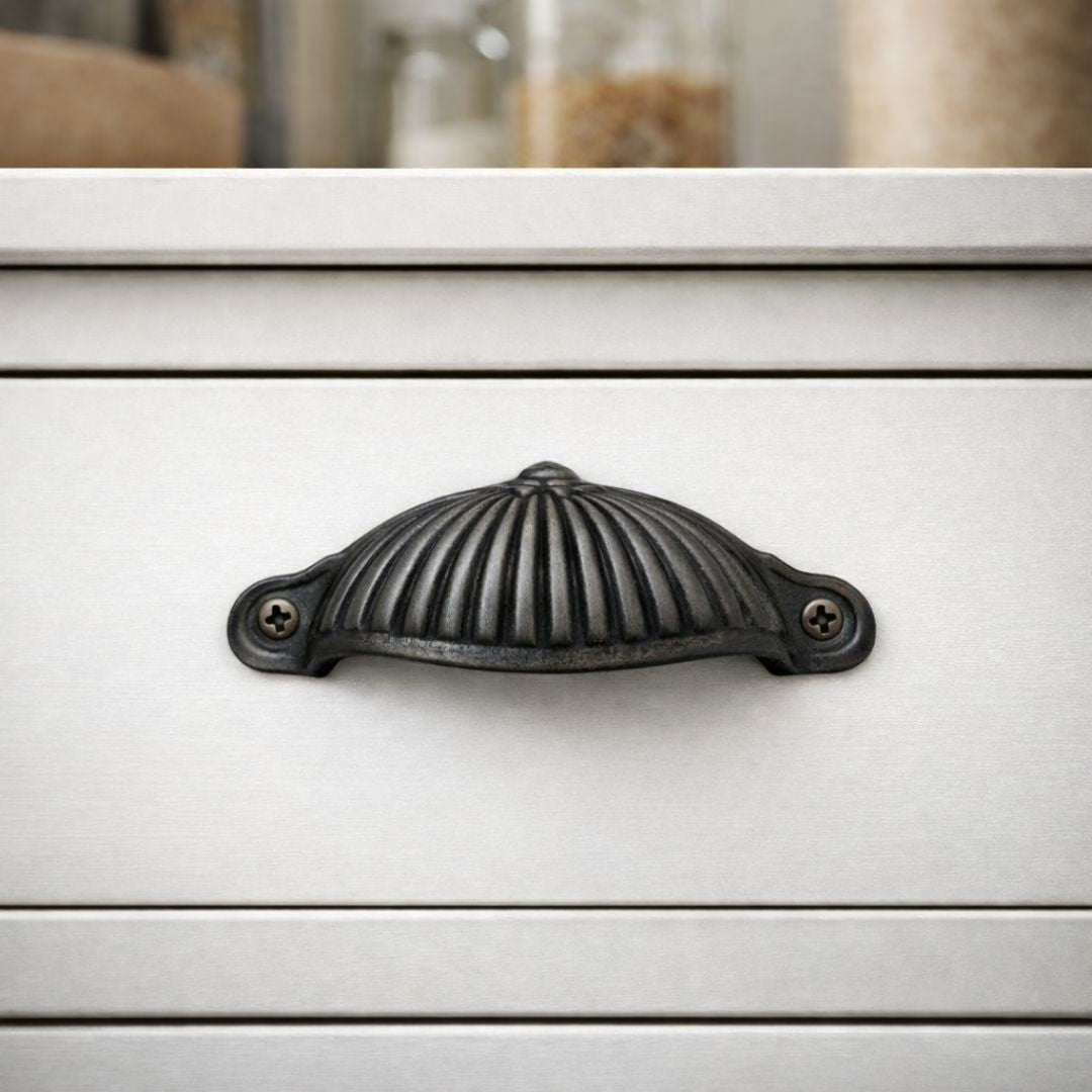 Ridged Cup Pull Handle Antique Brass
