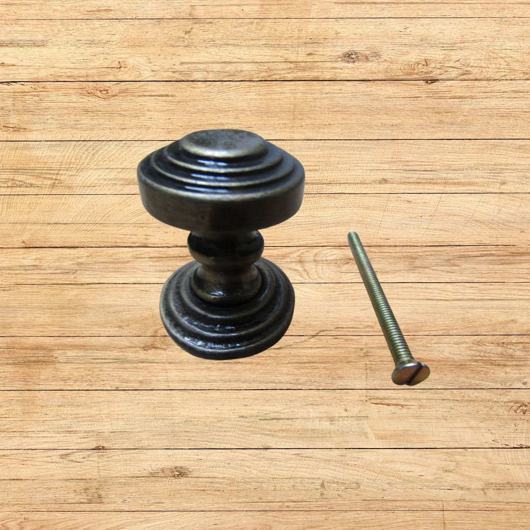 Rimmed with Backplate Cabinet Knob Antique Brass 32mm
