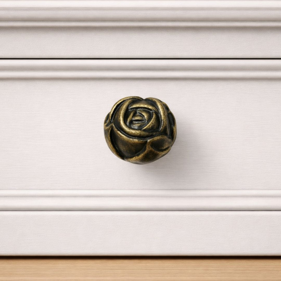 Rose Cupboard Knob Antique Brass 32mm
