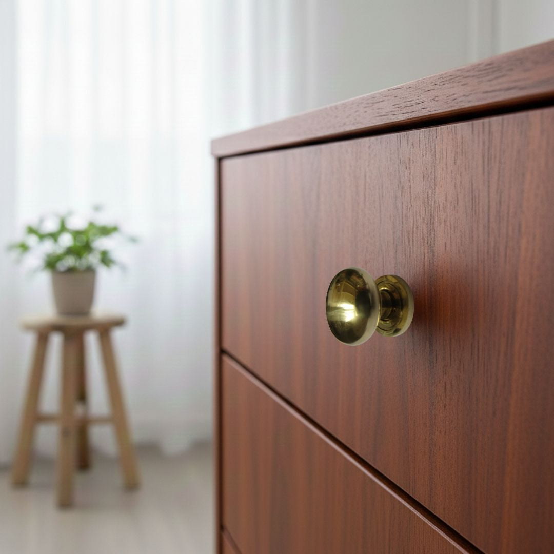 Round Cabinet and Cupboard Door Knob Polished Brass 30mm
