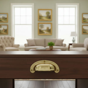 Round Lipped Cabinet Cup D Pull Handle Polished Brass Finish
