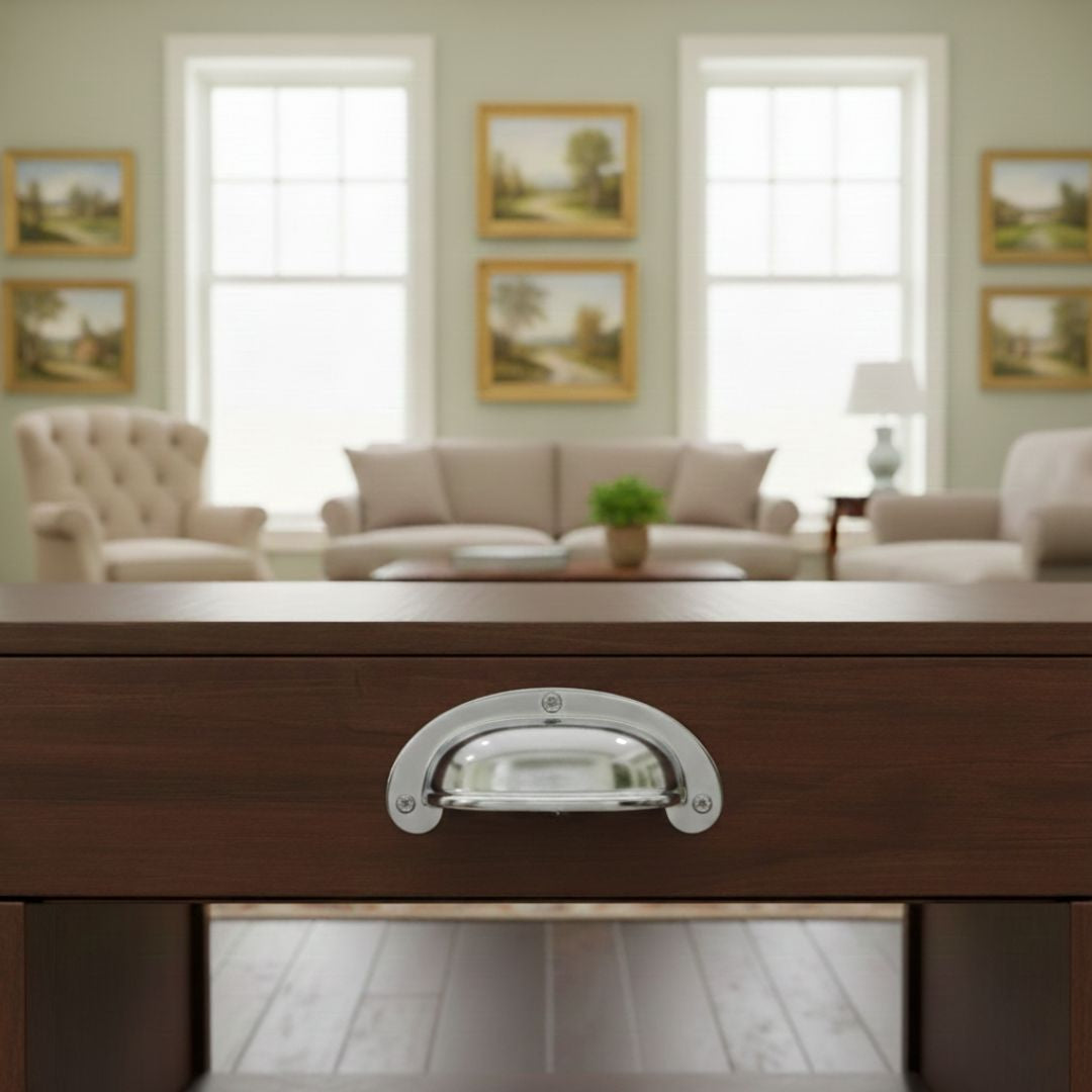 Cabinet Cup Pull Handle Polished Chrome Round Lipped