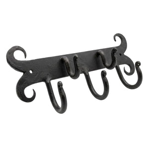 Small Curly Kitchen Hooks Rail Black Wax 230mm Hand Forged Vintage Rustic Utensil PotPan Rack_2