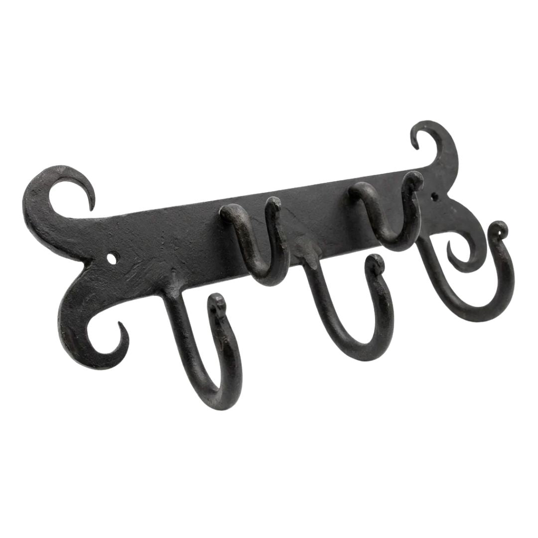 Small Curly Kitchen Hooks Rail Black Wax 230mm Hand Forged Vintage Rustic Utensil PotPan Rack_2