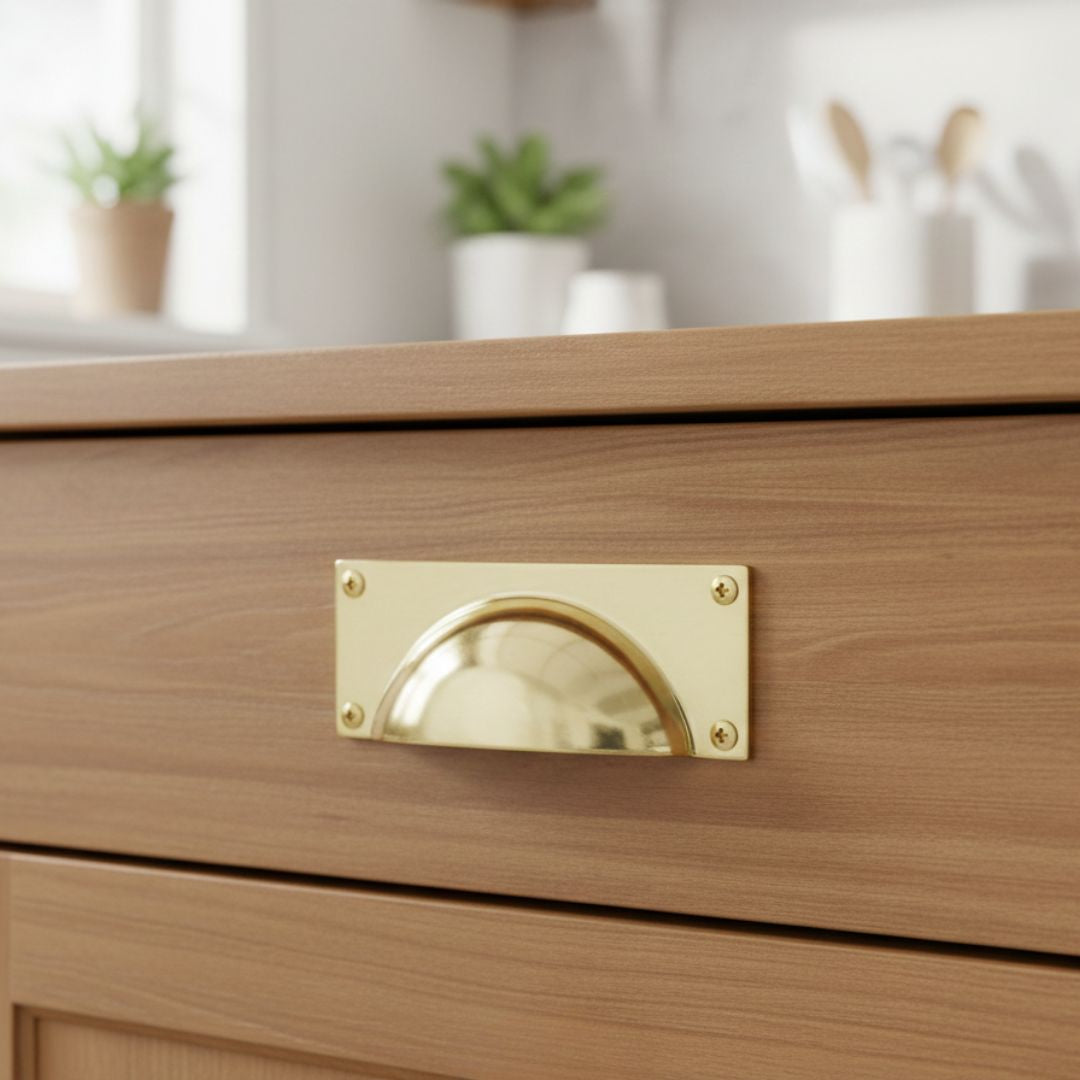 Small Rectangular Cup Handle Polished Brass
