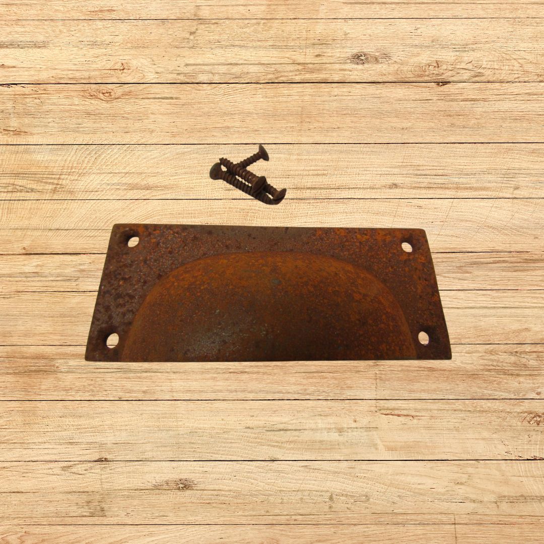 Small Rectangular Cup Handle Rust on Iron

