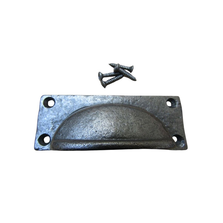 Small Rectangular Lipped Cabinet Pull Handle Antique Iron
