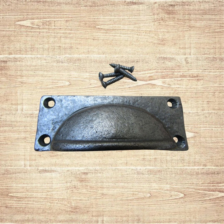 Small Rectangular Lipped Cabinet Pull Handle Antique Iron
