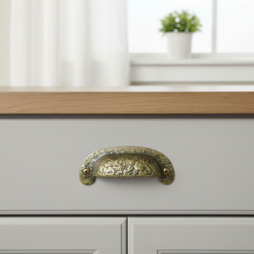 Textured Cabinet Cup Pull Handle Antique Brass
