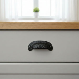 Textured Cabinet Cup Pull Handle Black Antique