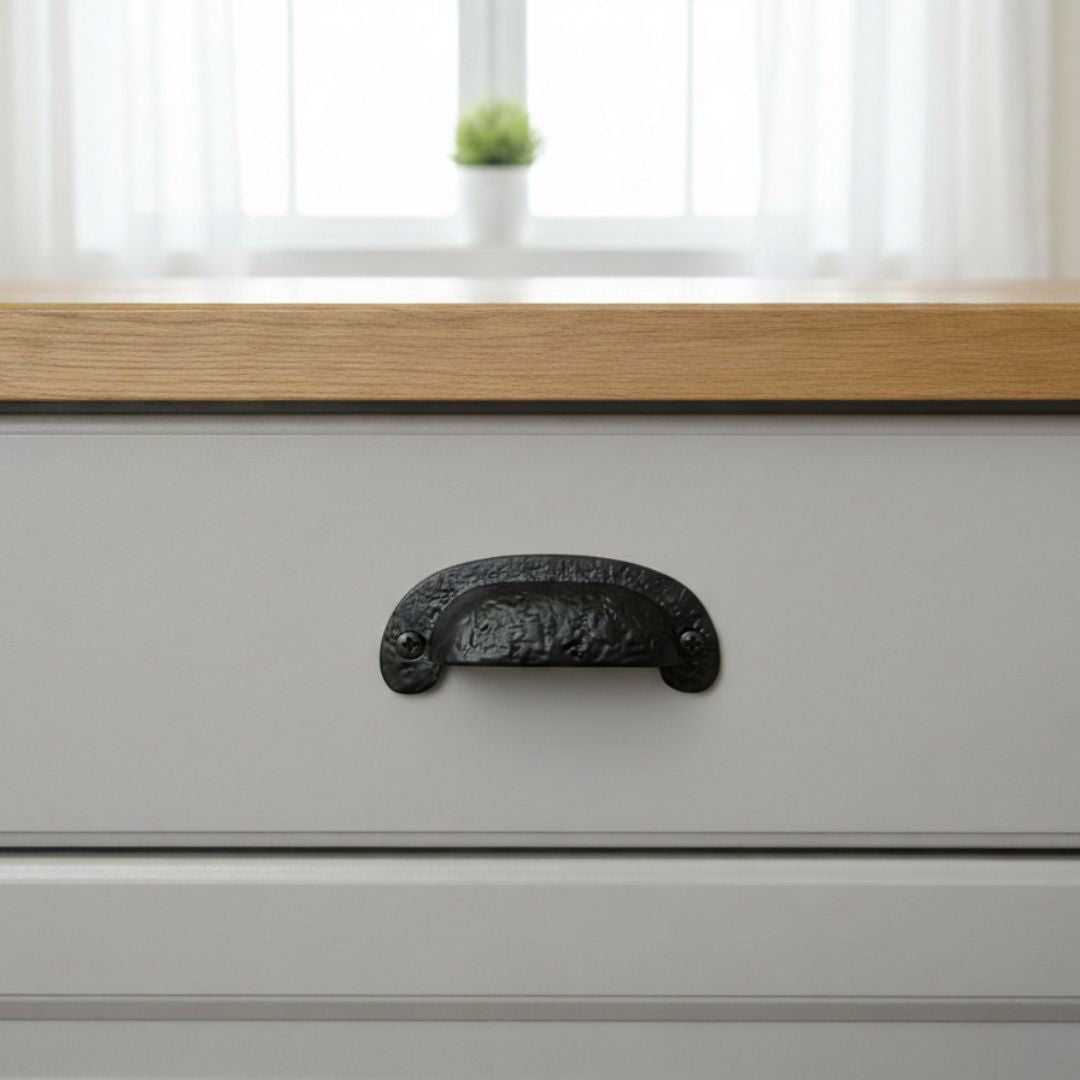 Textured Cabinet Cup Pull Handle Black Antique