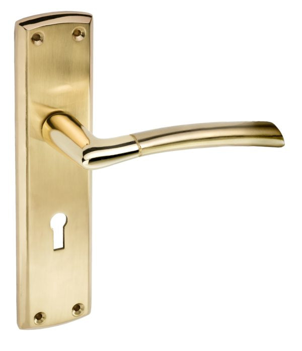 Tifosi Design Lever on Plate Door Handle Polished Brass , Satin Brass
