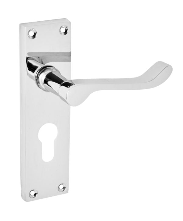 Victorian Scroll Lever On Backplate Door Handle Set Polished Chrome