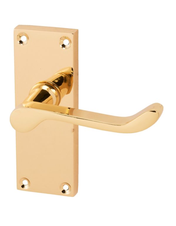 Victorian Scroll Lever On Backplate Door Handle Set Polished Brass