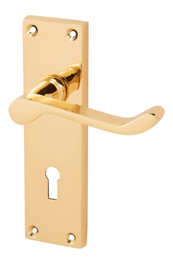 Victorian Scroll Lever On Backplate Door Handle Set Polished Brass