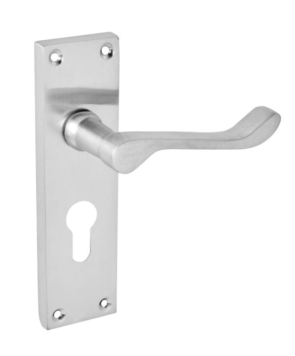 Victorian Scroll Lever On Backplate Door Handle Set Satin Chrome