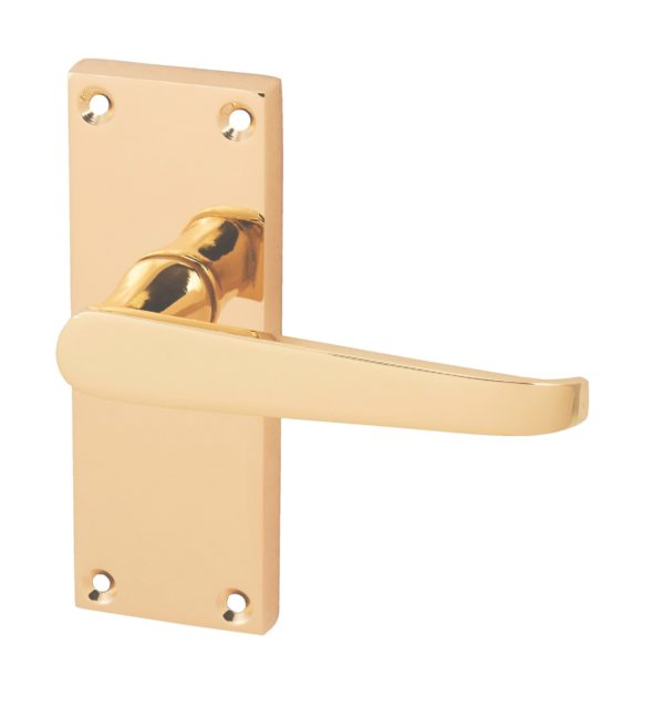 Victorian Straight Lever On Backplate Door Handle Set Polished Brass